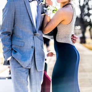 Halter Navy Blue Prom Dress